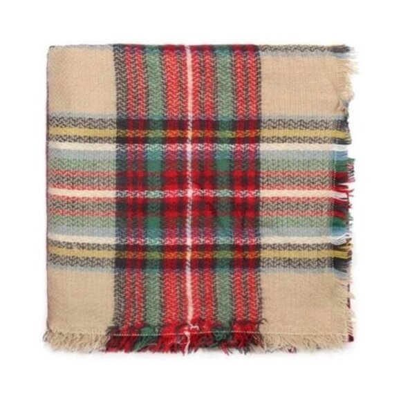 TAN Plaid Printed Oversized fall winter scarf - Picture 4 of 7